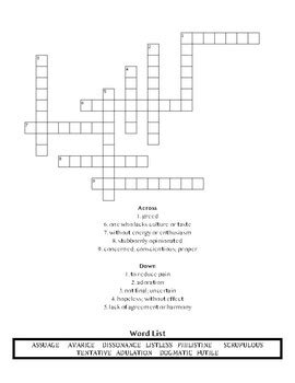 Group 8 Vocabulary Puzzle Packet Quiz And Answer Key SAT LEVEL VOCAB