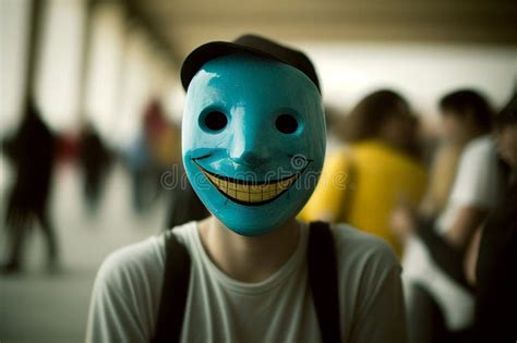 Man Wearing a Smiling Face Mask To Hide His Feelings Behind the Mask ...