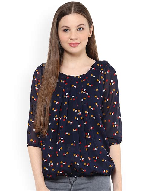 Buy Mayra Women Navy Blue Printed Blouson Top Tops For Women 7256748