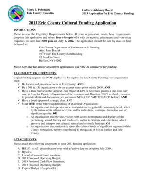 Fillable Online Www2 Erie 2013 Erie County Cultural Funding Application