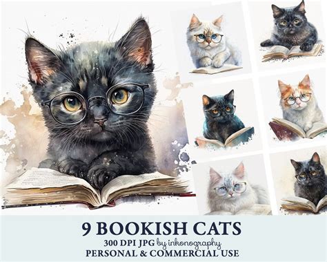 Cat Reading Book Clipart Bundle Cute Watercolor Kittens Cats - Etsy