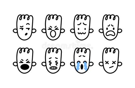 Collection Of Emotional Doodle Faces Set Of Black On White Emoji Stock