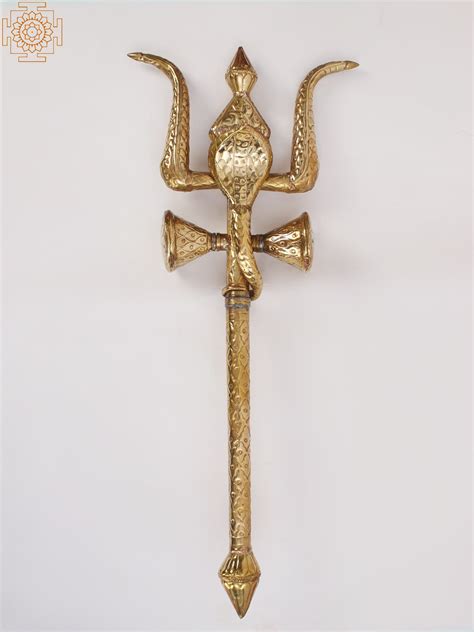 Lord Shiva Trishul with damru and snake brass | Exotic India Art