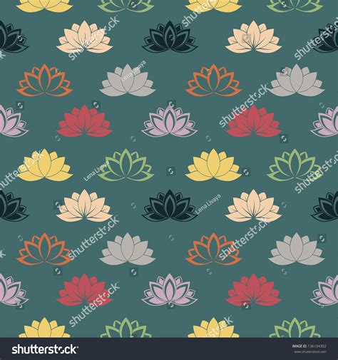 Seamless Pattern Lotus Flowers Vector Background Vector De Stock Libre De Regalías 136194302