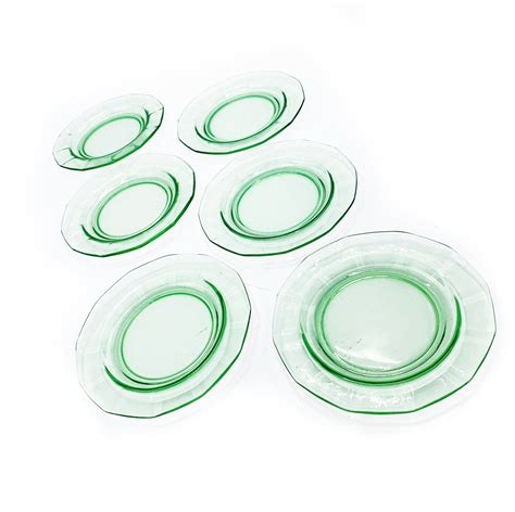 Vintage Mid Century Modern Geometric Pale Green Glass Salad Plates Set Of 6 Shop Thrilling