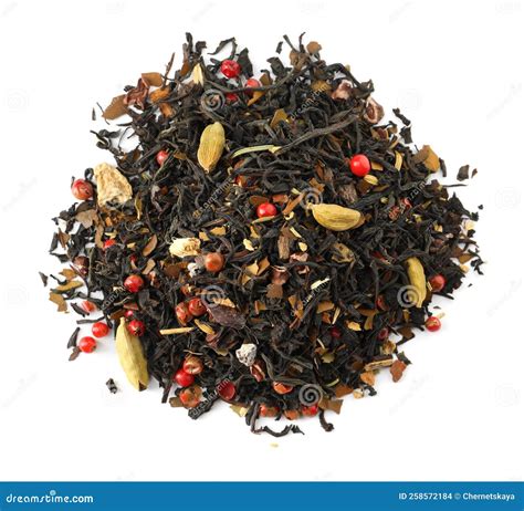 Pile Of Aromatic Herbal Tea Isolated On White Top View Stock Photo