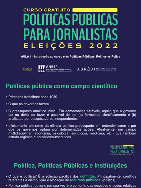 Aula 1 Introdução Ao Curso E Às Políticas Públicas Politics Vs