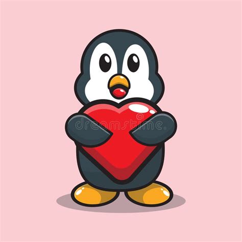 Vector Illustration Cute Penguin Hugging Love Heart Stock Vector ...