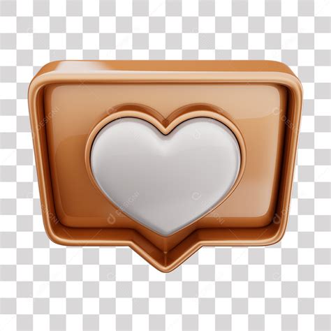 Emoji de Curtida Marrom Coração Branco Elemento 3D Para Composição