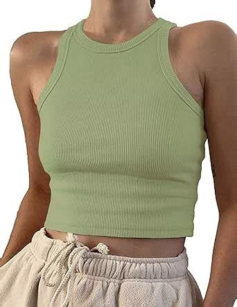 Cotton Ribbed Crop Tank Tops For Women Casual Basic Sleeveless High