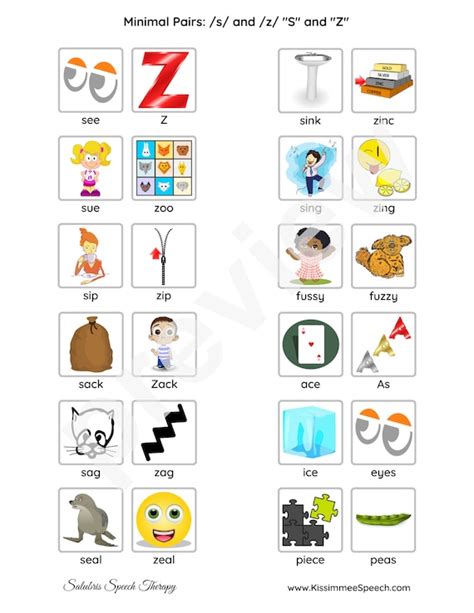 Minimal Pairs For S And Z Phonemes For Etsy