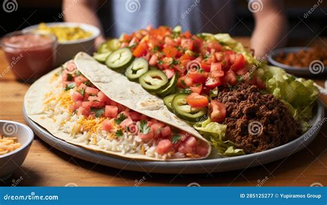 Freshness On A Plate Grilled Meat Taco Guacamole And Vegetables