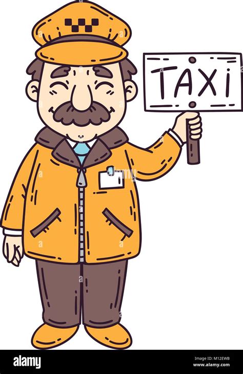 Happy Taxi Driver Isolated Objects On White Background Cartoon Vector