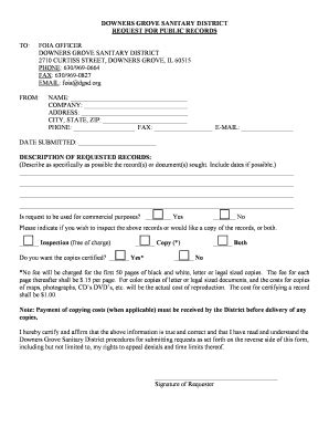 Fillable Online Freedom Of Information Act Request Form Downers Grove