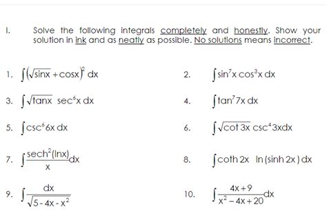 Answered Solve The Following Integrals Bartleby