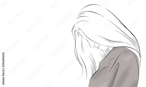 Sad girl. unhappy alone vector illustration isolated cartoon hand drawn ...