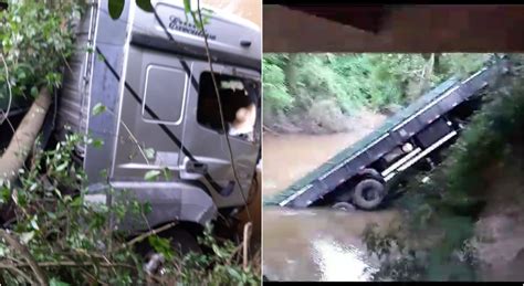 Caminh O Cai De Ponte E Fica Parcialmente Submerso Em Rio No Interior