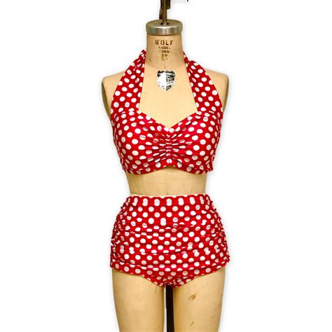 Retro Polka Dot Pin Up Bikini Halter Vintage Style Swim Top Atelier