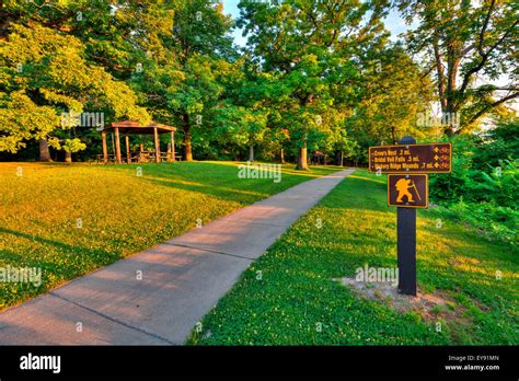 Hiking Distance Sign Along A Trail At Pikes Peak State Park Near Mcgregor Iowa United States