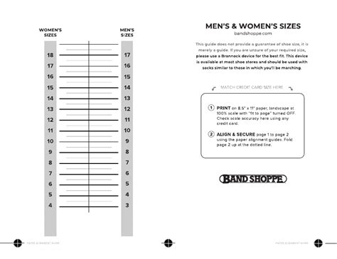 Mens And Womens Shoe Size Chart Band Shoppe Download Printable Pdf