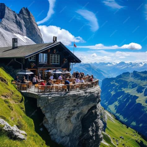 Premium AI Image | swiss alps and a mountain restaurant under the