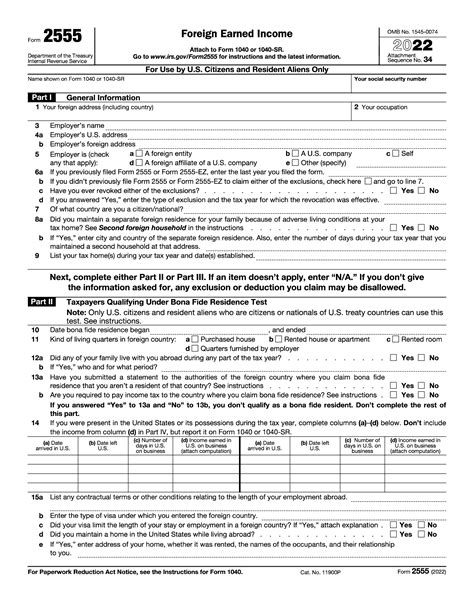 Irs Form 2555 Foreign Earned Income Forms Docs 2023