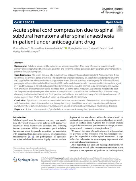 Pdf Acute Spinal Cord Compression Due To Spinal Subdural Hematoma