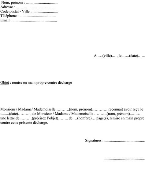 Modèle de lettre pour remise en main propre contre décharge