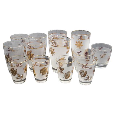 Drink And Barware Home And Living Drinkware Mid Century Set Of Eight Libbey Gilded And Frosted Golden