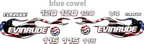 Evinrude V4 Cross Flow USA Flag Flame Outboard Decal Set Kit E Man Ink