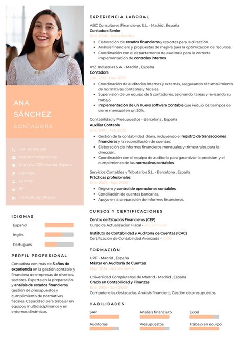 Curriculum Vitae En Espa Ol Gratis Ejemplo