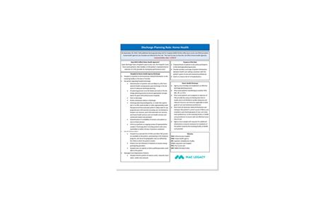 Mac Legacy Discharge Planning Rule Home Health Cheat Sheet