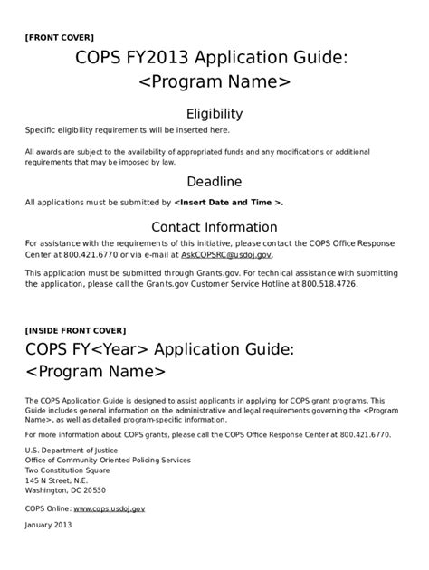 COPS FY2013 Application Guide COPS Hiring Program CHP Doc Template