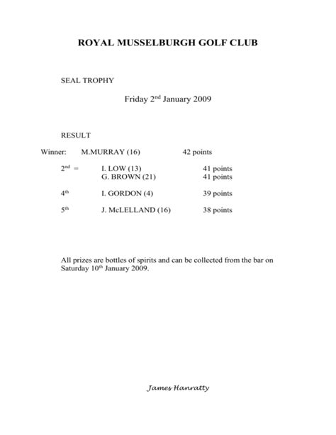 Result - The Royal Musselburgh Golf Club