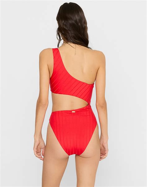 Lilly One Piece Swimsuit In Red Shiny Wide Rib Beach Bunny Swimwear