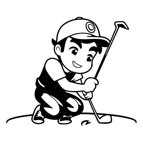 Premium Vector Little Boy Playing Golf Cheerful Boy Playing Golf