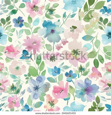 Sweet Flower Watercolor Seamless Patternsoft Pastel Stock Vector