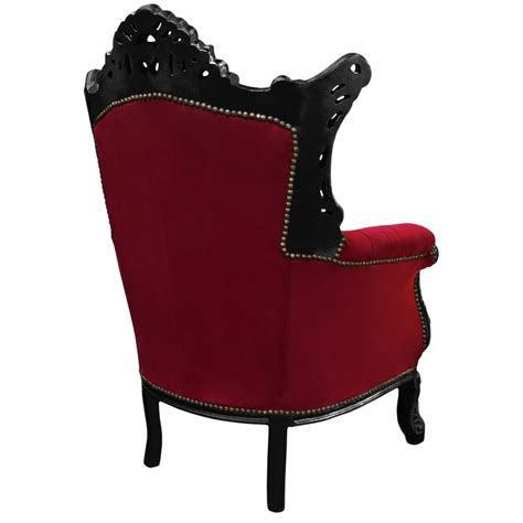 Grand Fauteuil Baroque Rococo Velours Bordeaux Et Bois Noir