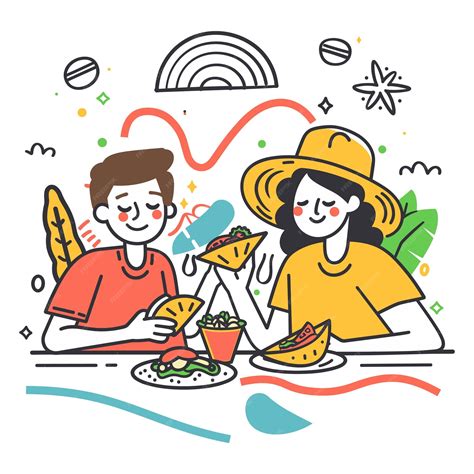 Premium Vector | Outline illustration of happy couple eating tacos