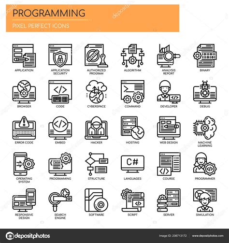 Programming Thin Line Pixel Perfect Icons — Stock Vector © Ratch0013