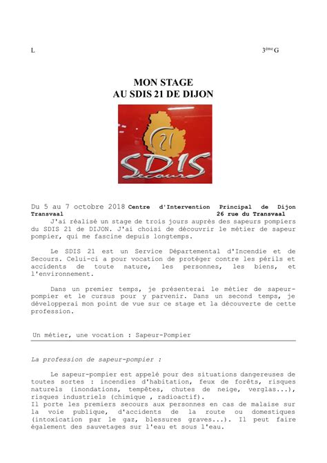 Rapport De Stage Pompier