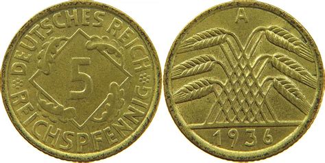 WEIMARER REPUBLIK 5 REICHSPFENNIG 1936 A AEF MA Shops