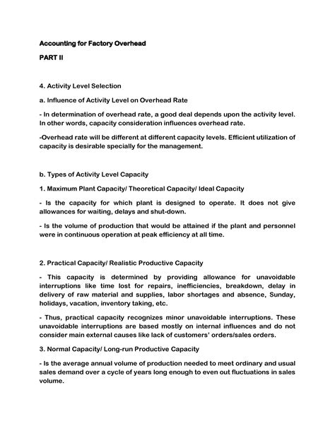 Accounting For Factory Overhead Influence Of Activity Level On