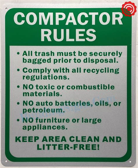 Compactor Rules Keep Area Clean And Litter Free Sign Hpd Signs The