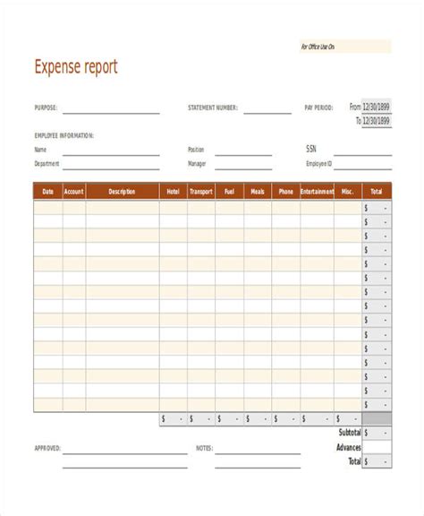 Printable Business Expense Report Form