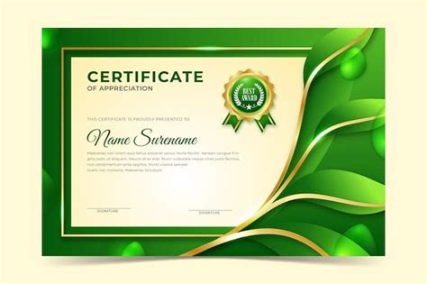 A Certificate With Green Leaves And Gold Trimmings On The Edges In