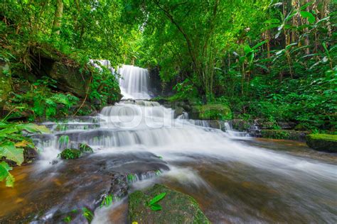 beautiful waterfall in rainforest at phu tub berk mountain phetchabun ...