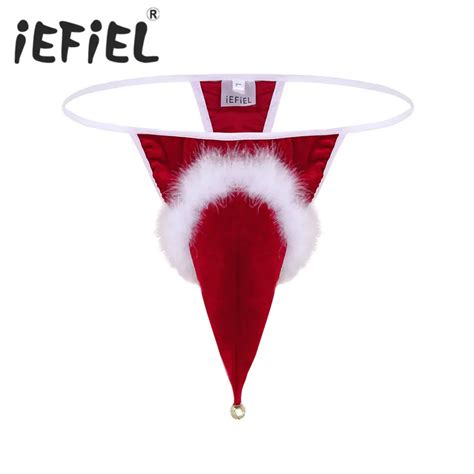 Newest Sexy Mens Male Lingerie Velvet Santa Hat Red Christmas Holiday Fancy Cosplay G String