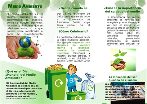 Triptico del medio ambiente 3 MEDIO AMBIENTE Desde cuándo se celebra