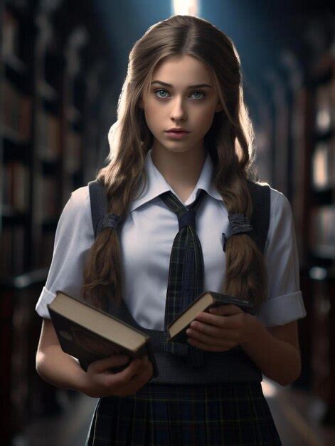 Premium Ai Image A Girl With Long Hair Holding A Book And A Book In